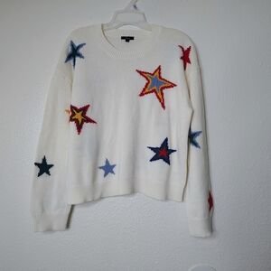 Rails Multi Stars Cotton Cashmere Sweater Small Ivory Knit Pullover Oversized